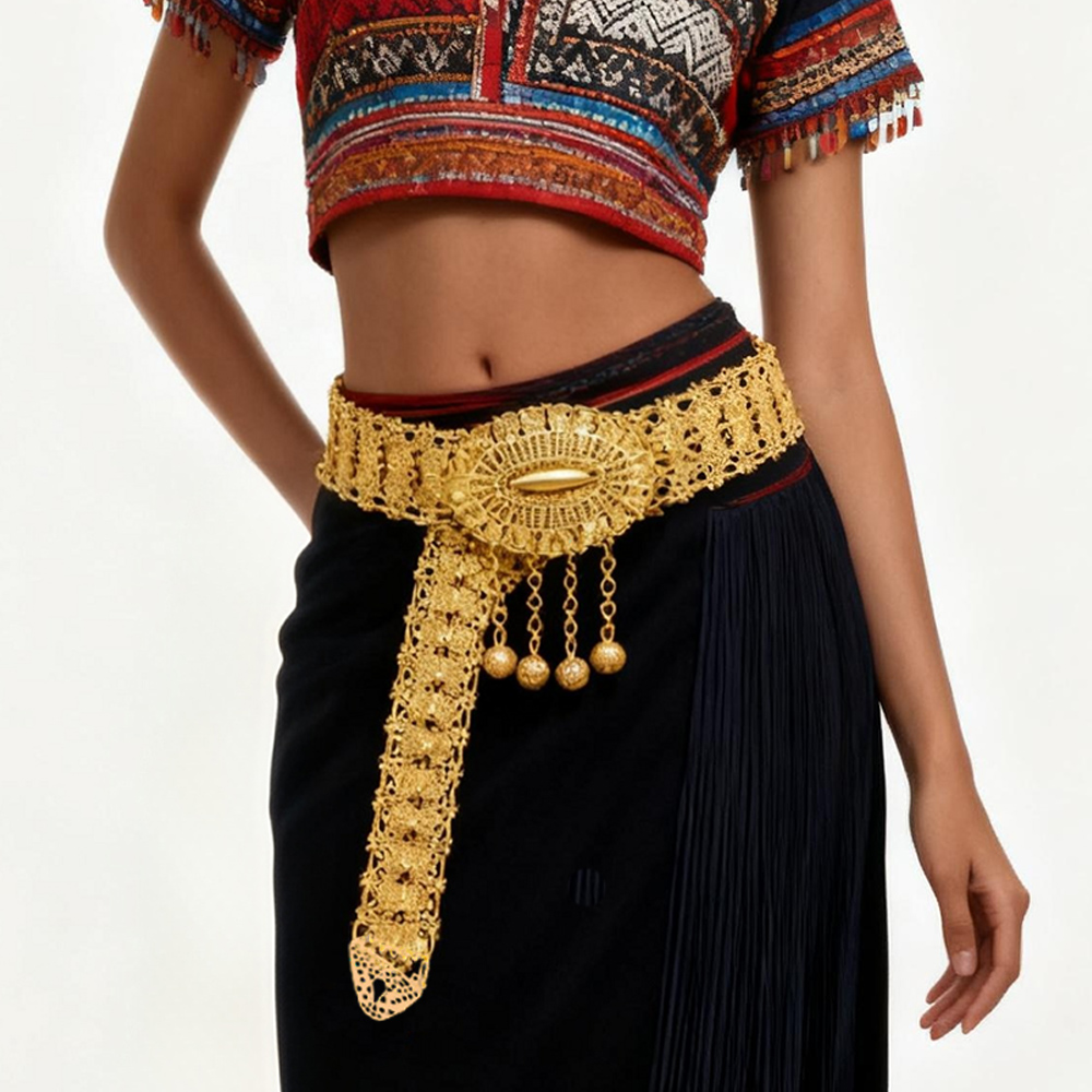 Ethnic Fashion Dress - Golden Alloy Carved Hollow Geometry Coin