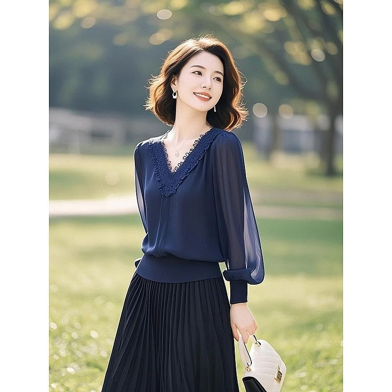 Thai Silk Blouse - Spring Autumn Office Lady Lace Patchwork