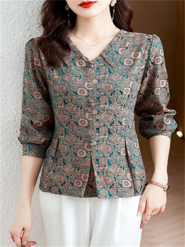 Retro Women's Shirt Jacquard S - Thai Silk Blouse reseña y precio