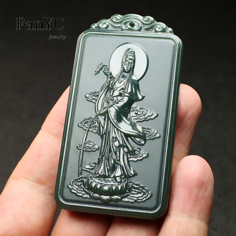 Natural Hetian Jade Qingyu Gua - Ethnic Fashion Men reseña y precio