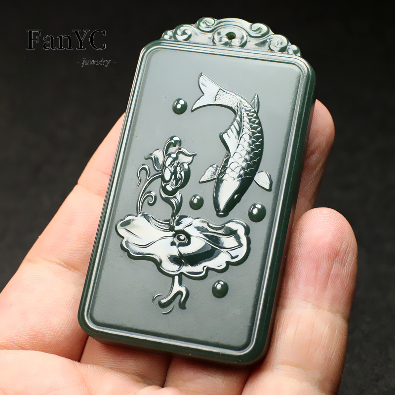 Natural Hetian Jade Qingyu Gua - Ethnic Fashion Men reseña y precio