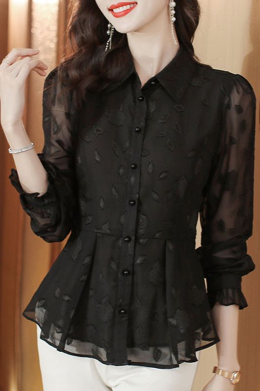 Elegant Floral Long Sleeve Chi - Thai Silk Blouse reseña y precio