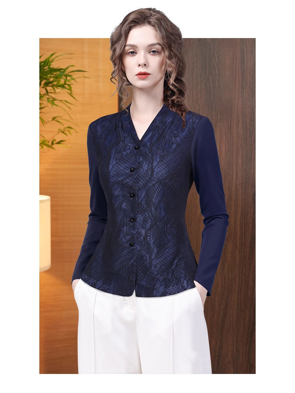 Women' V neck Long Sleeve Blue - Thai Silk Blouse reseña y precio