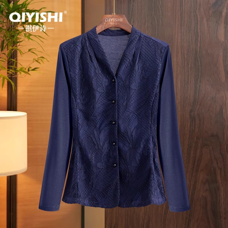 Women' V neck Long Sleeve Blue - Thai Silk Blouse reseña y precio