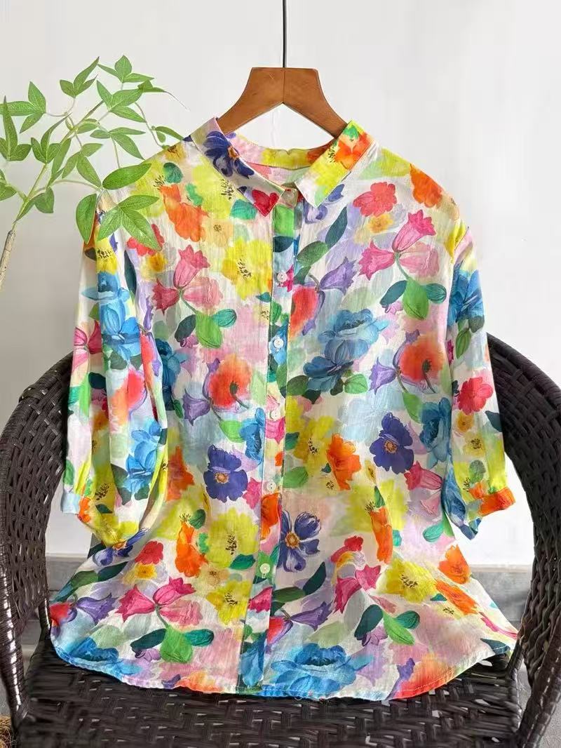 2026 Pure Ramie Print Shirt Wo - Thai Silk Blouse reseña y precio