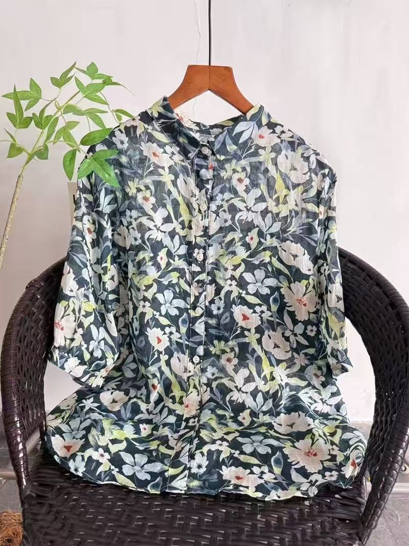 2026 Pure Ramie Print Shirt Wo - Thai Silk Blouse reseña y precio
