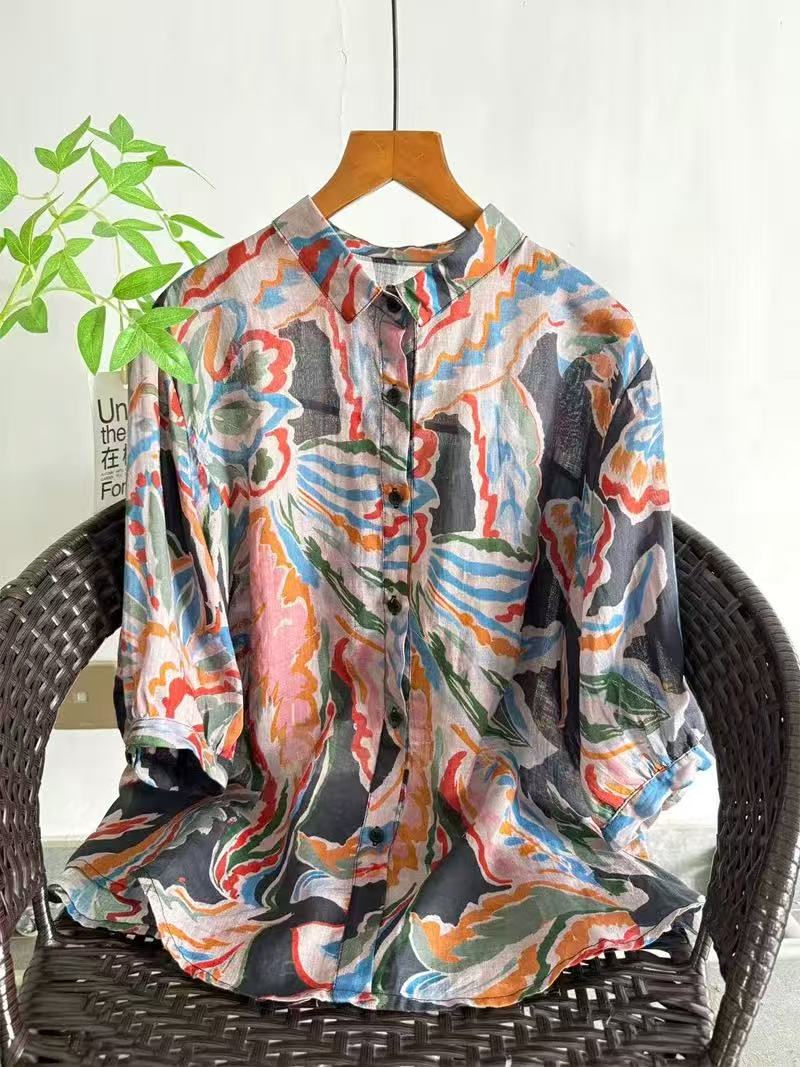 2026 Pure Ramie Print Shirt Wo - Thai Silk Blouse reseña y precio
